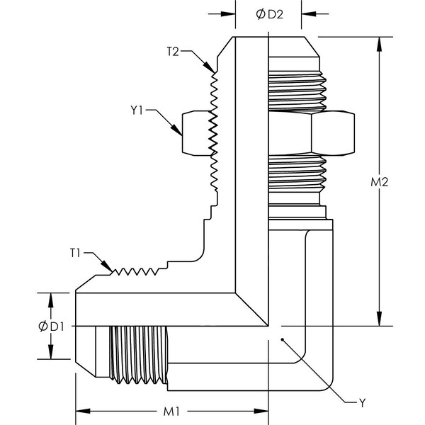 Male JIC To Male JIC Bulkhead 90° Elbow - With Locknut